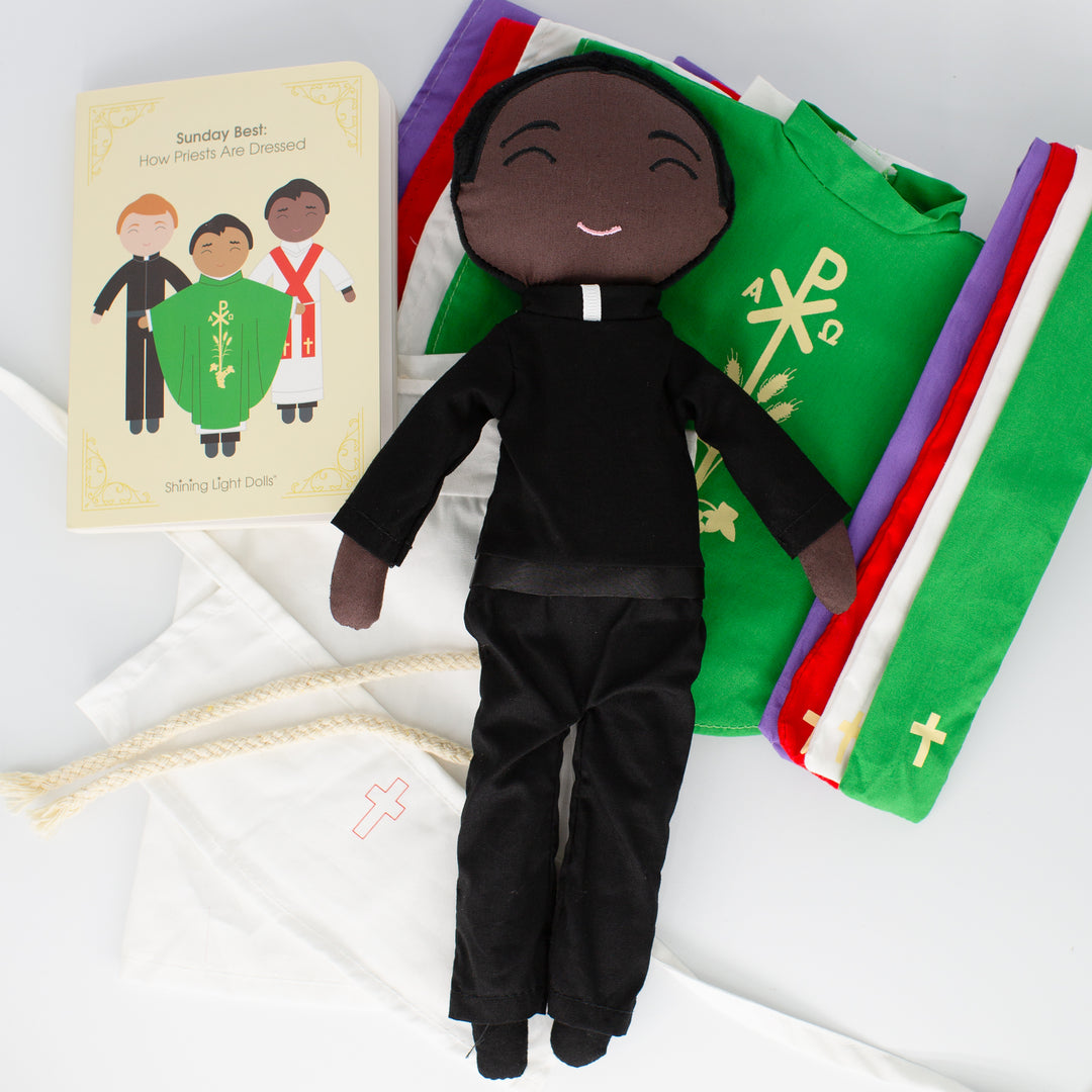 Father John Catholic Priest Rag Doll 14 Piece Set - Shining Light Dolls