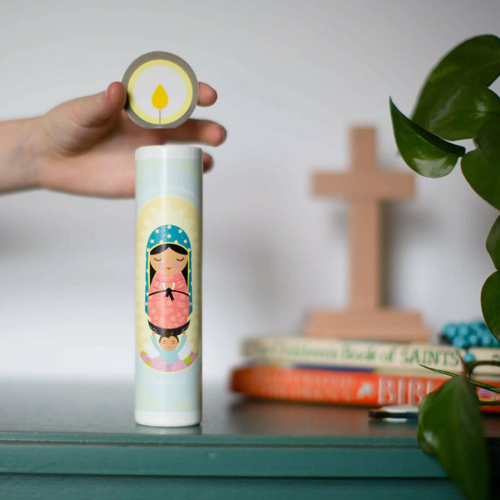 Our Lady of Guadalupe Wooden Prayer Candle - Shining Light Dolls