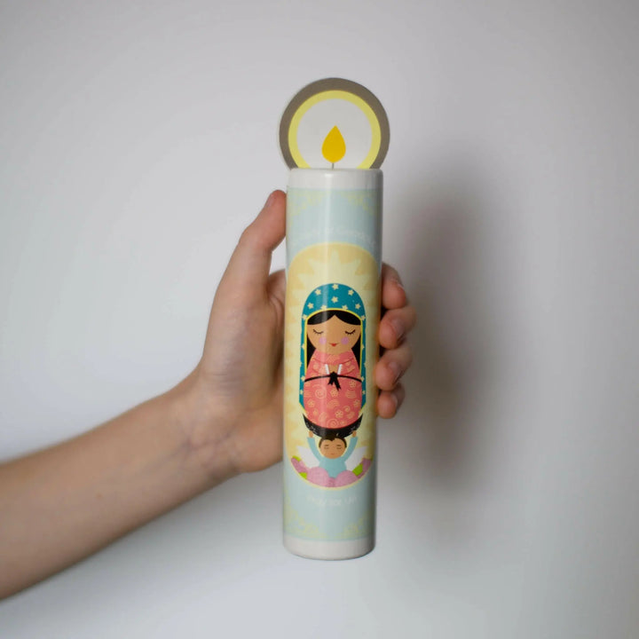 Our Lady of Guadalupe Wooden Prayer Candle - Shining Light Dolls
