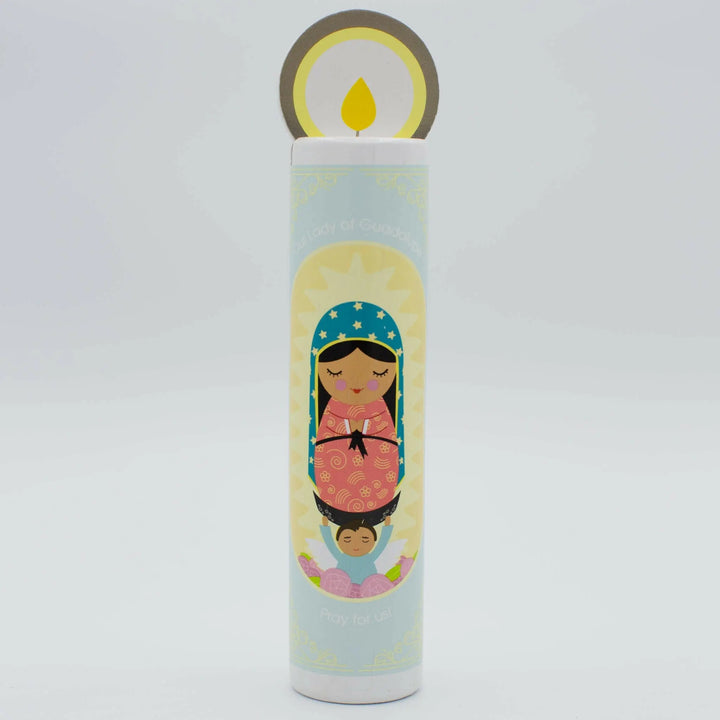 Our Lady of Guadalupe Wooden Prayer Candle - Shining Light Dolls