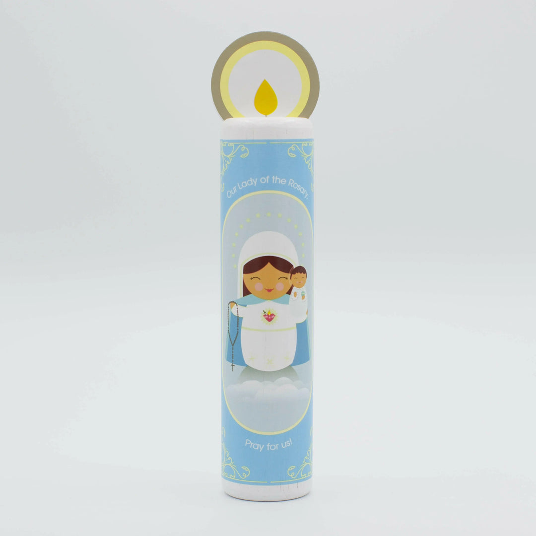 Our Lady of the Rosary (Hail Mary) Wooden Prayer Candle - Shining Light Dolls