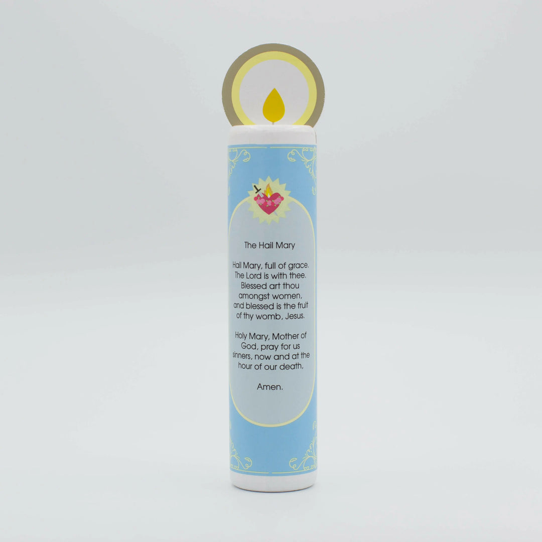 Our Lady of the Rosary (Hail Mary) Wooden Prayer Candle - Shining Light Dolls