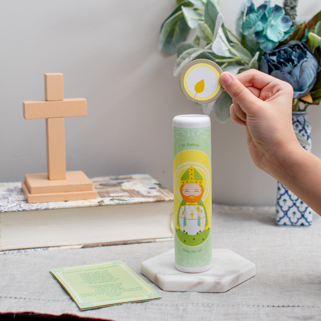 *Coming Soon* St. Patrick Wooden Prayer Candle - Shining Light Dolls