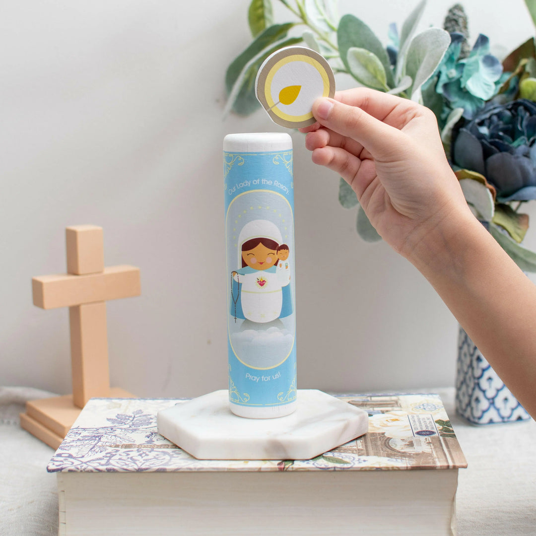 *Coming Soon* Our Lady of the Rosary (Hail Mary) Wooden Prayer Candle - Shining Light Dolls