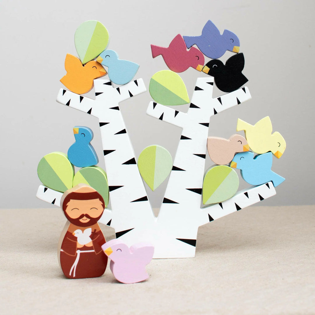 St. Francis Preaches to the Birds Wooden Stacking Toy - Shining Light Dolls