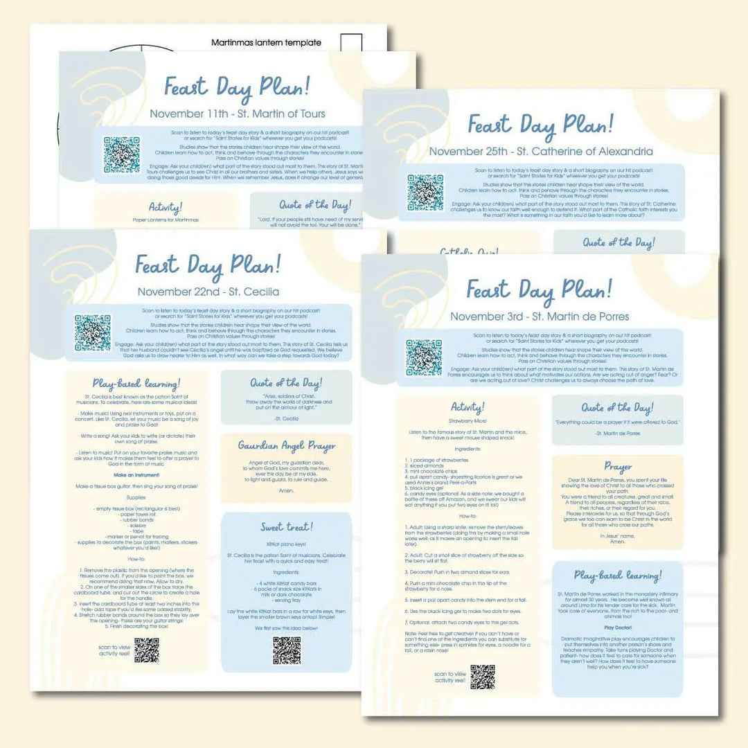November Feast Day Plan Sheets - Digital Download - Shining Light Dolls
