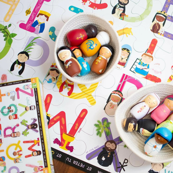 Saints & Symbols Alphabet Giant Floor Puzzle 24" x 36" - Shining Light Dolls