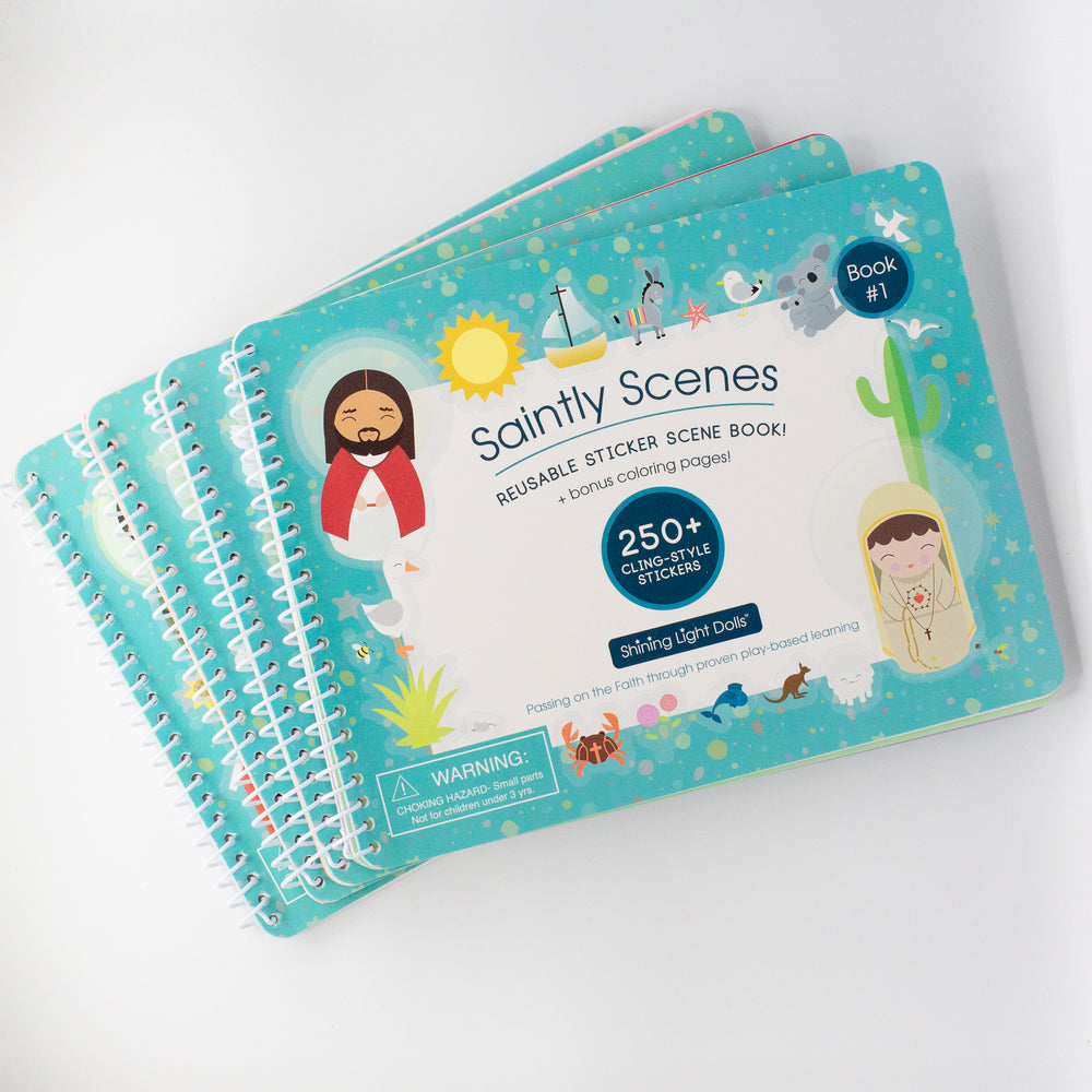 Saintly Scenes Book Set - Reusable Sticker Scene and Coloring Book - Set of Four Books - Shining Light Dolls
