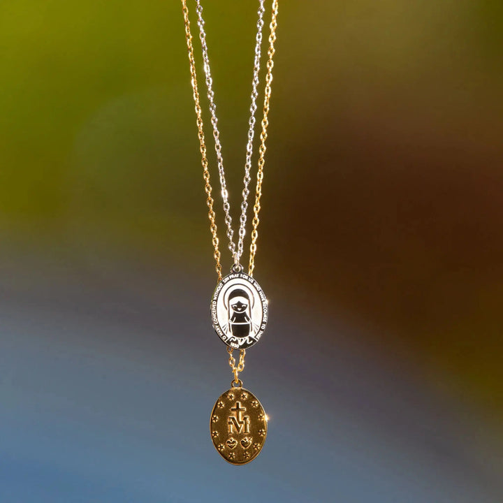 Miraculous Medal - 18K Gold over 316 Stainless Steel Shining Light Dolls