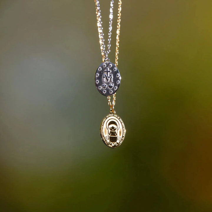 Miraculous Medal - 18K Gold over 316 Stainless Steel Shining Light Dolls