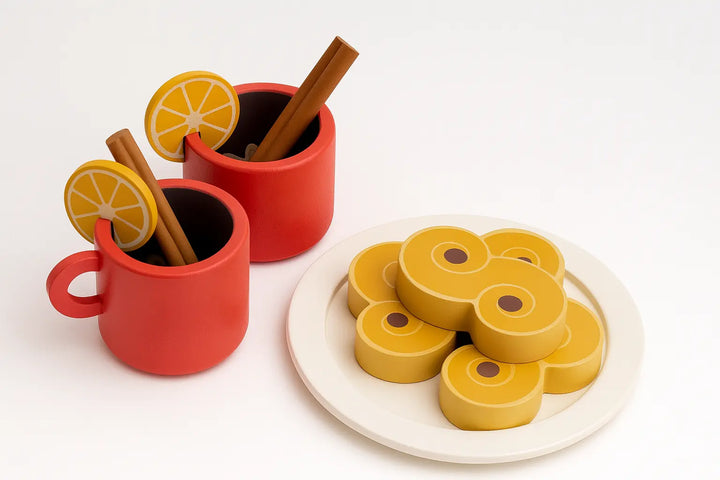 St. Lucia Buns (Lussekatter) & Swedish Glogg Wooden Play Food Set- Mini Catholic Kitchen Shining Light Dolls