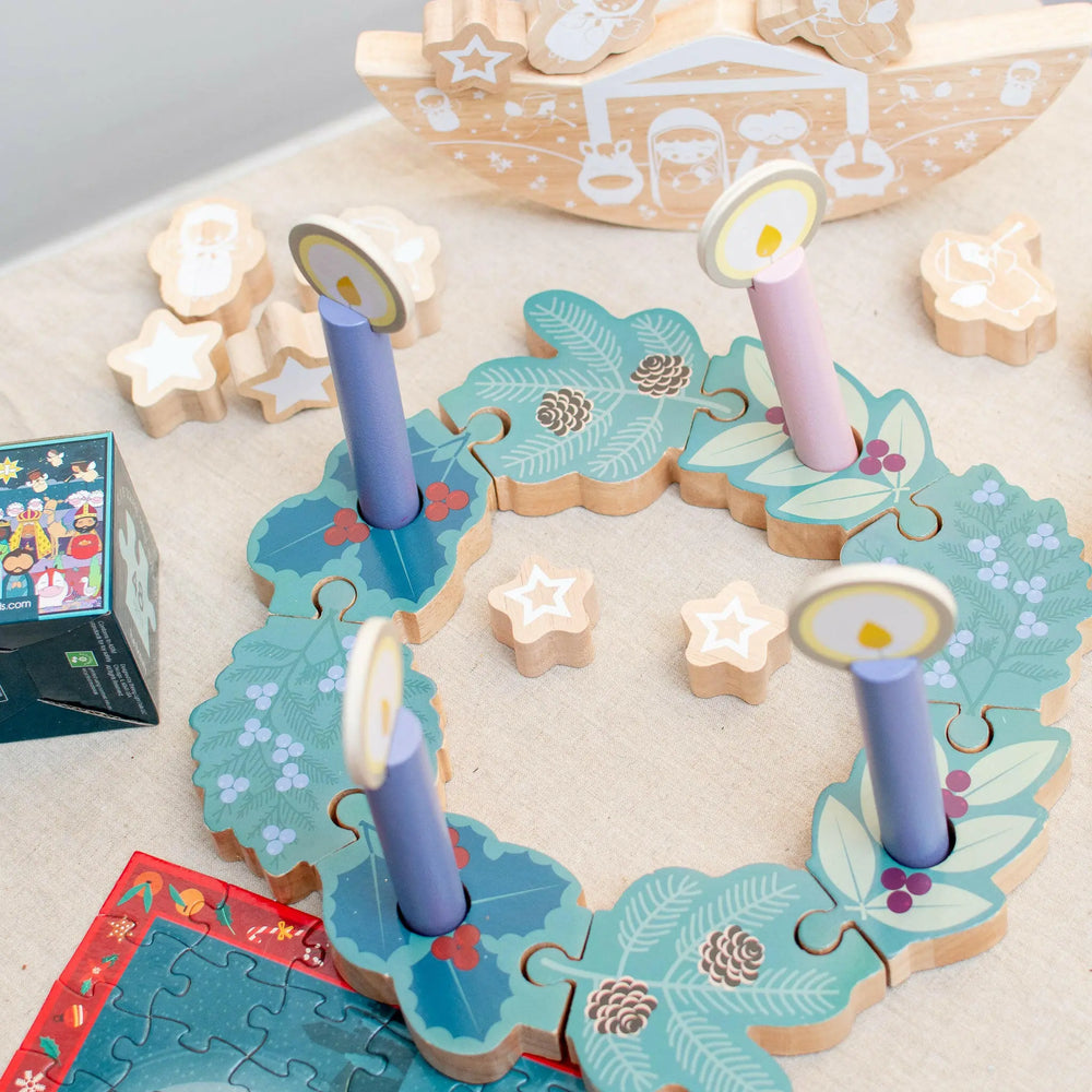 Double-sided Advent to Christmas Wooden Wreath Set - Shining Light Dolls