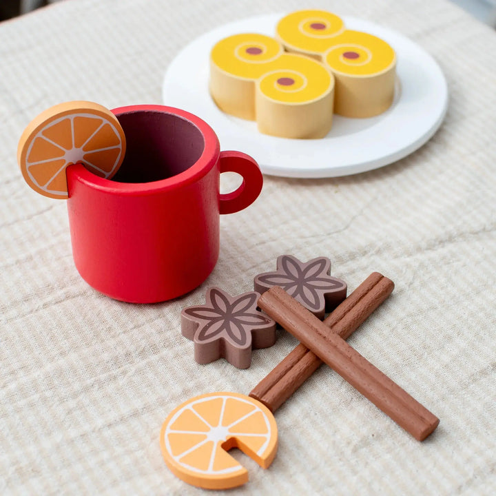 St. Lucia Buns (Lussekatter) & Swedish Glogg Wooden Play Food Set- Mini Catholic Kitchen Shining Light Dolls