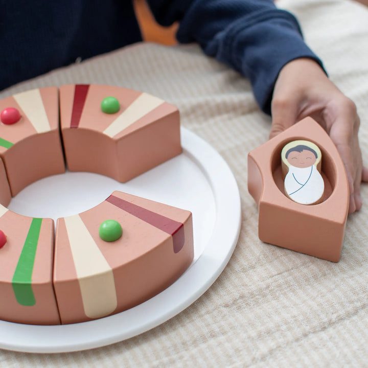 Rosca De Reyes; Epiphany King Cake Wooden Play Food Set - Mini Catholic Kitchen Shining Light Dolls
