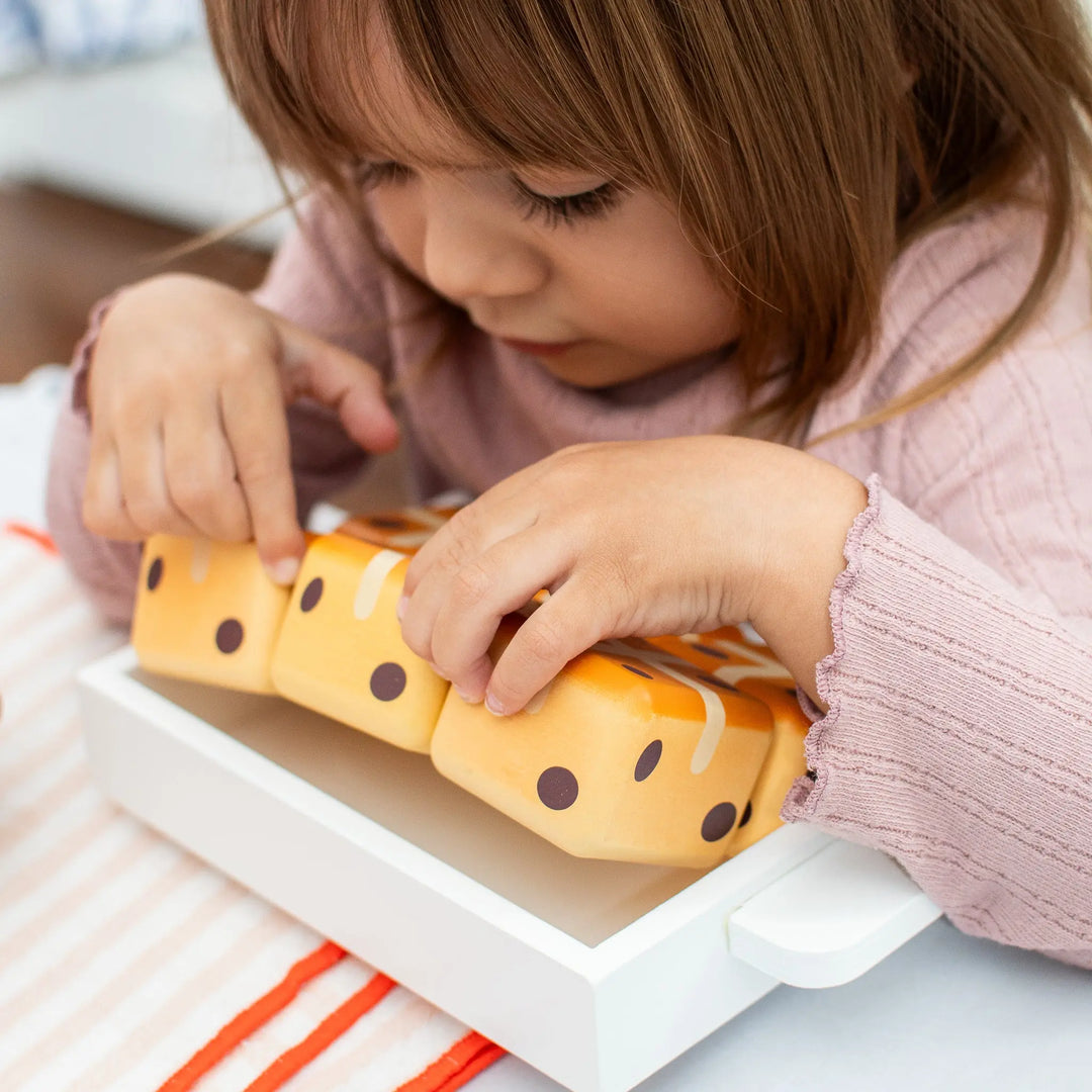 Hot Cross Buns Wooden Play Food Set- Mini Catholic Kitchen Shining Light Dolls