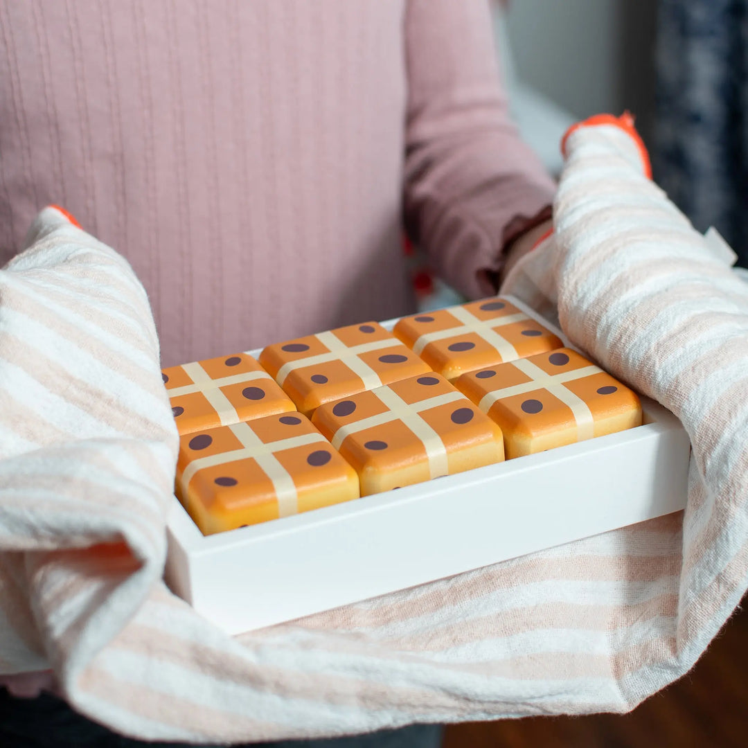 Hot Cross Buns Wooden Play Food Set- Mini Catholic Kitchen Shining Light Dolls