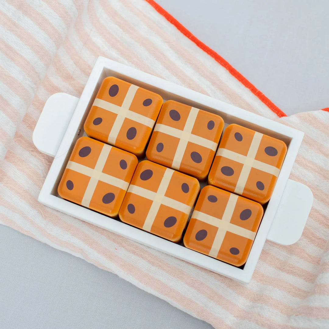 Hot Cross Buns Wooden Play Food Set- Mini Catholic Kitchen Shining Light Dolls