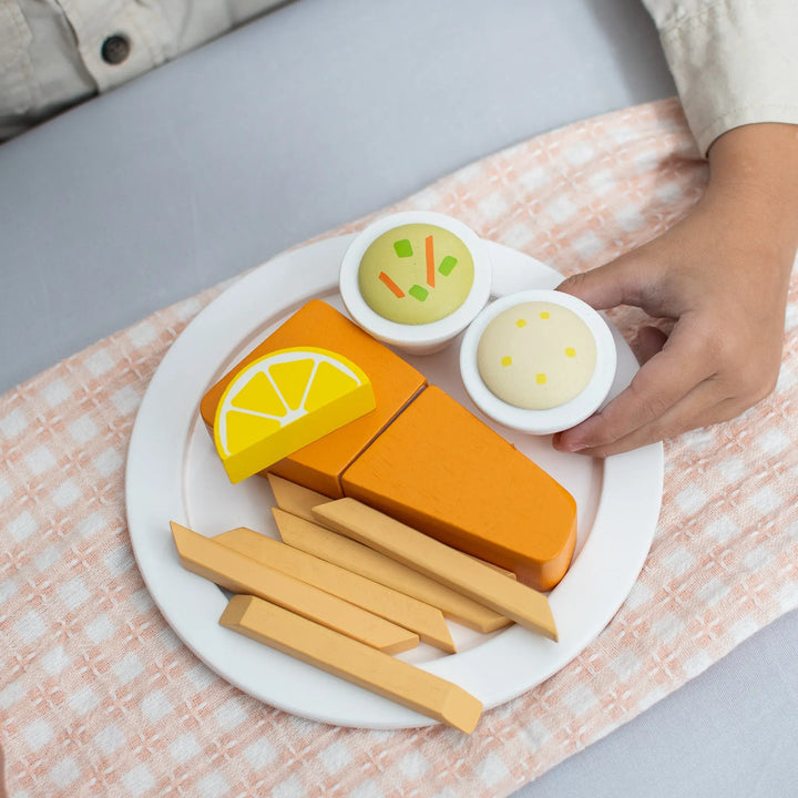 Lenten Friday Fish Fry Wooden Play Food Set - Mini Catholic Kitchen Shining Light Dolls