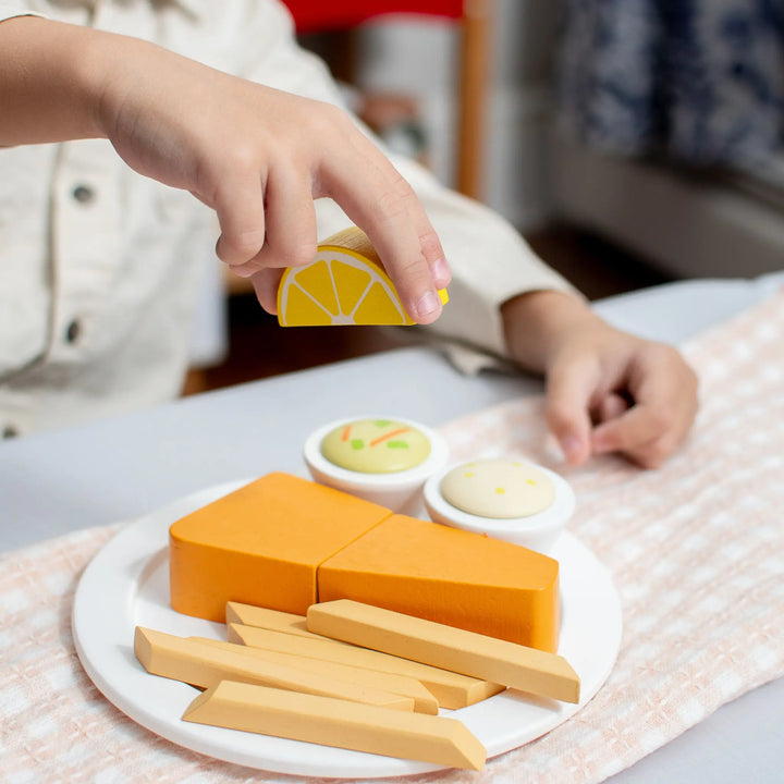 Lenten Friday Fish Fry Wooden Play Food Set - Mini Catholic Kitchen Shining Light Dolls