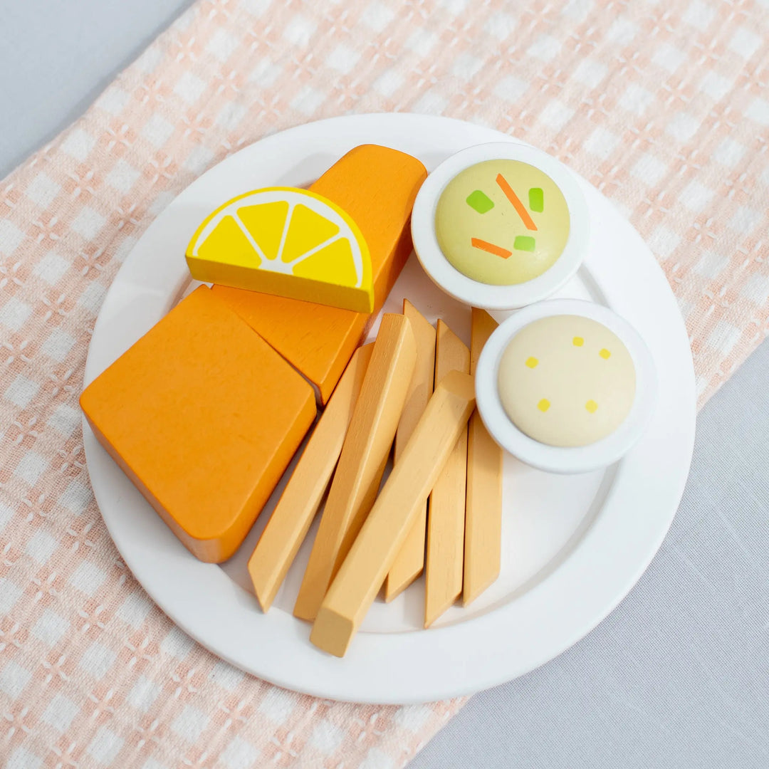 Lenten Friday Fish Fry Wooden Play Food Set - Mini Catholic Kitchen Shining Light Dolls