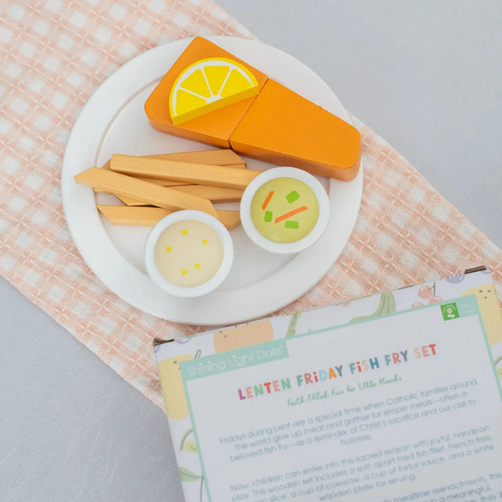 Lenten Friday Fish Fry Wooden Play Food Set - Mini Catholic Kitchen Shining Light Dolls