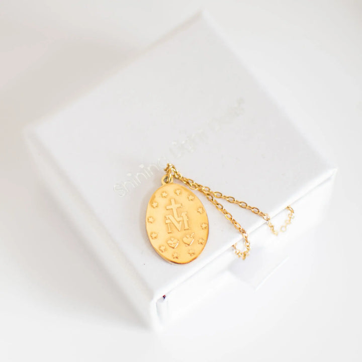 Miraculous Medal - 18K Gold over 316 Stainless Steel Shining Light Dolls
