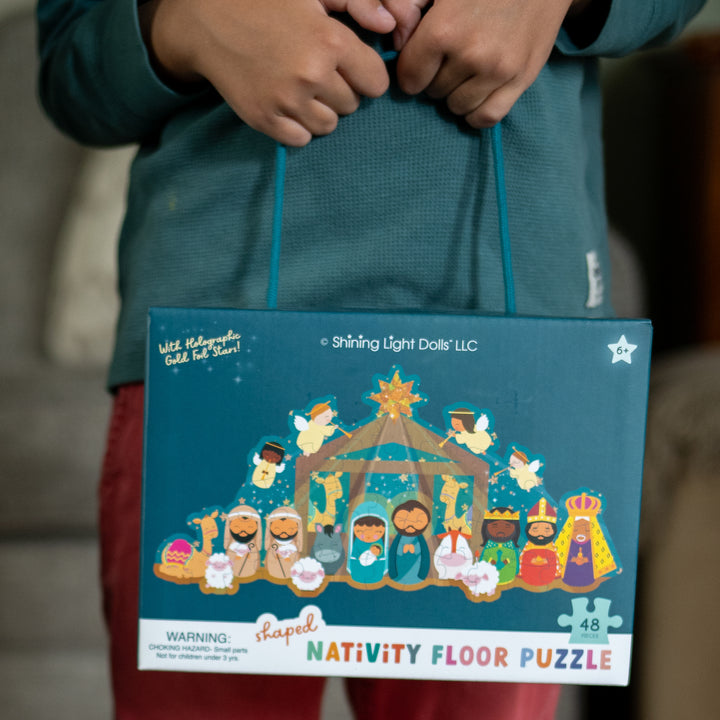 Christmas Nativity Shaped Floor Puzzle with Sparkle Accents