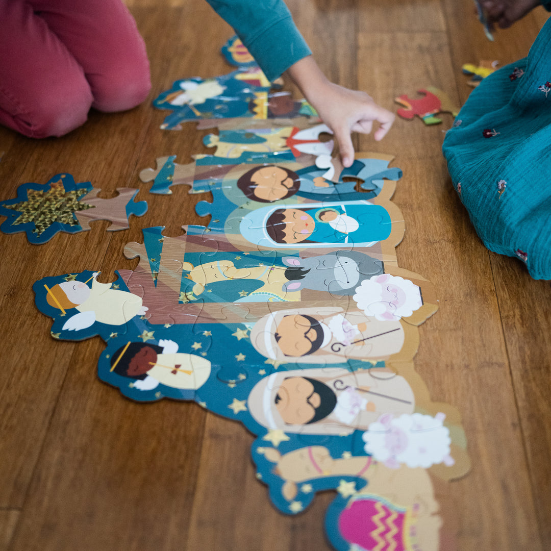 Christmas Nativity Shaped Floor Puzzle with Sparkle Accents