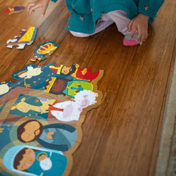 Christmas Nativity Shaped Floor Puzzle with Sparkle Accents