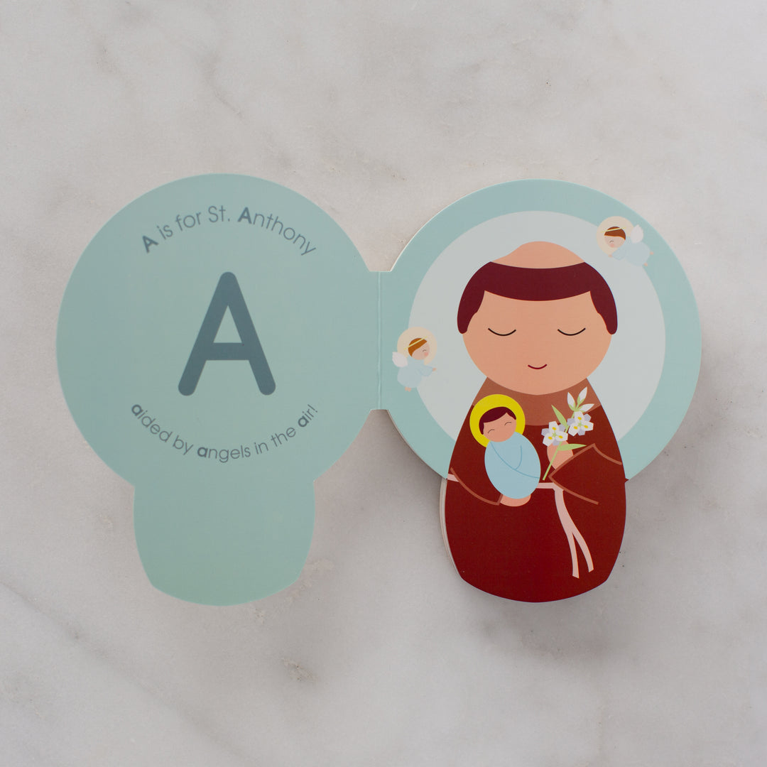 Come and See: Saints A to Z - An Alphabet of Catholic Saints - shaped board book - Shining Light Dolls
