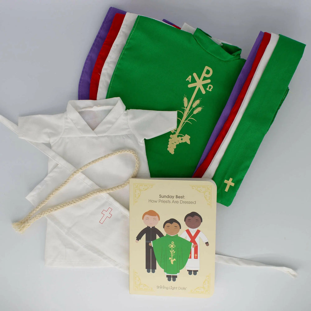 Father Paul Catholic Priest Rag Doll 14 Piece Set - Shining Light Dolls
