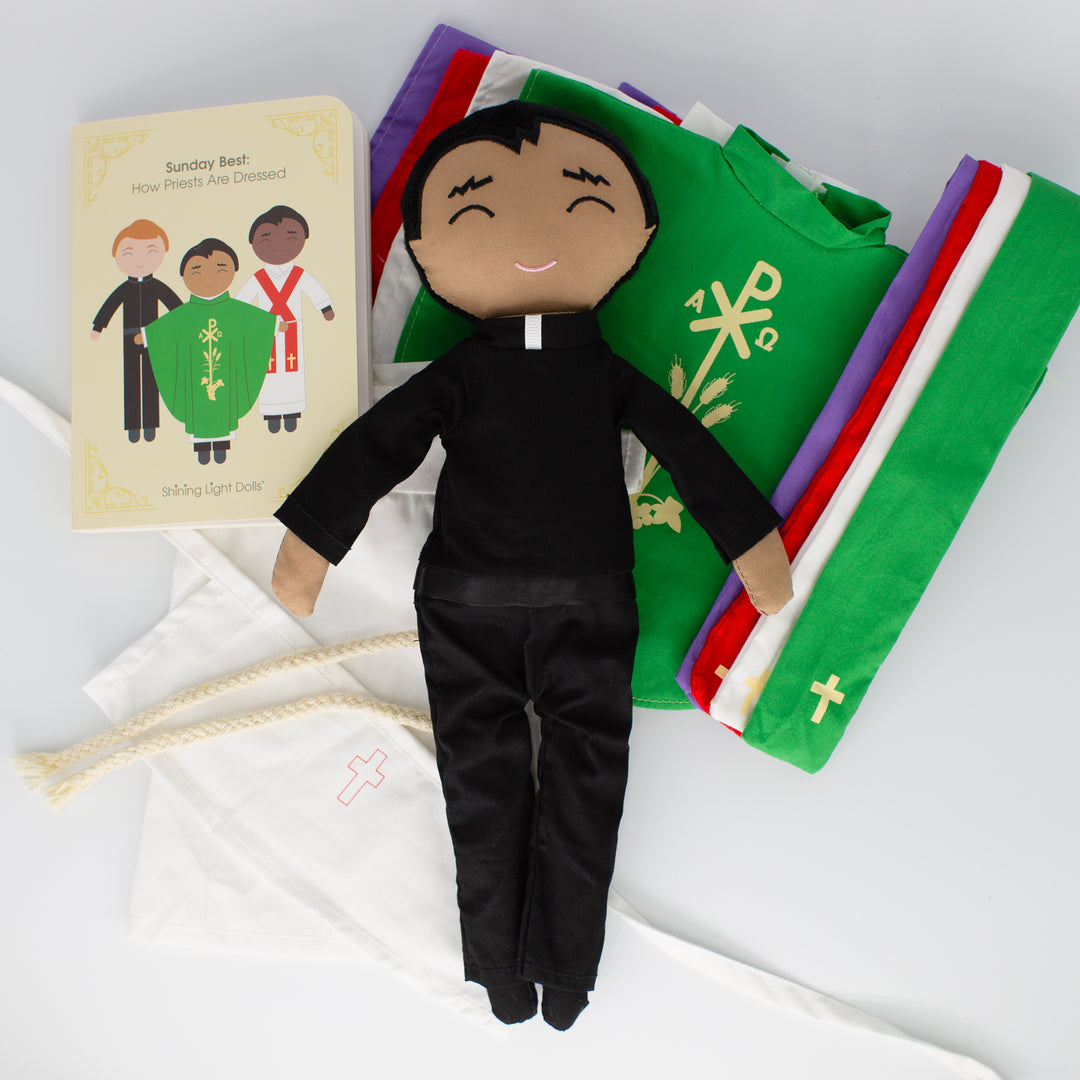 Father Mark Catholic Priest Rag Doll 14 Piece Set - Shining Light Dolls