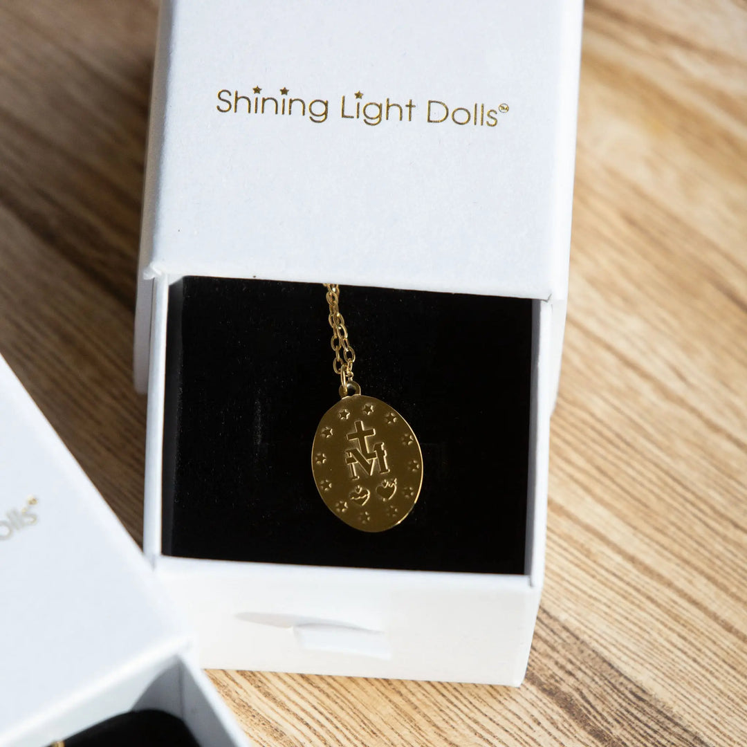 Miraculous Medal - 18K Gold over 316 Stainless Steel Shining Light Dolls