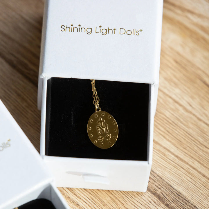 Miraculous Medal - 18K Gold over 316 Stainless Steel Shining Light Dolls