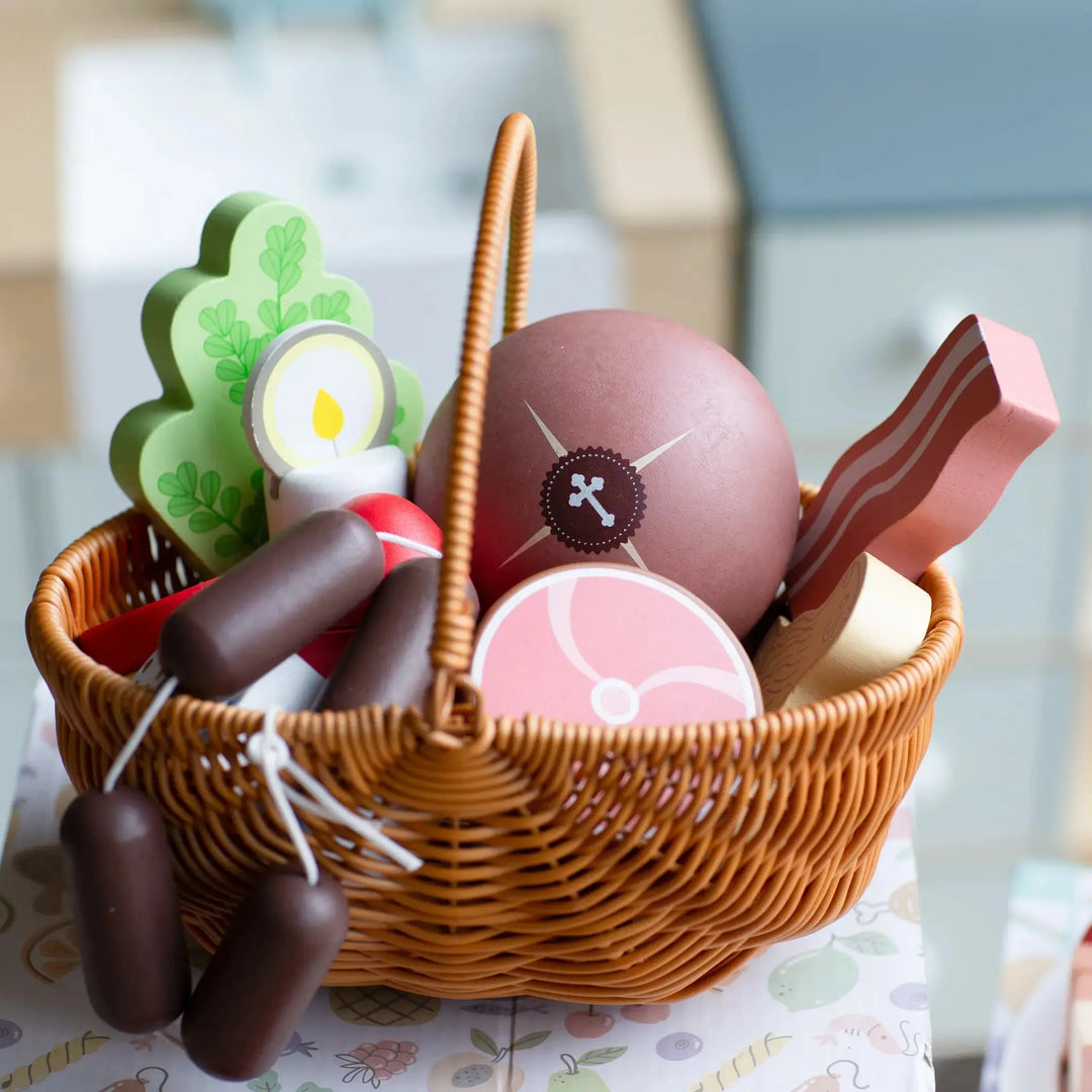 Holy Saturday Easter Basket Blessing Wooden Play Food Set- Mini Catholic Kitchen Shining Light Dolls