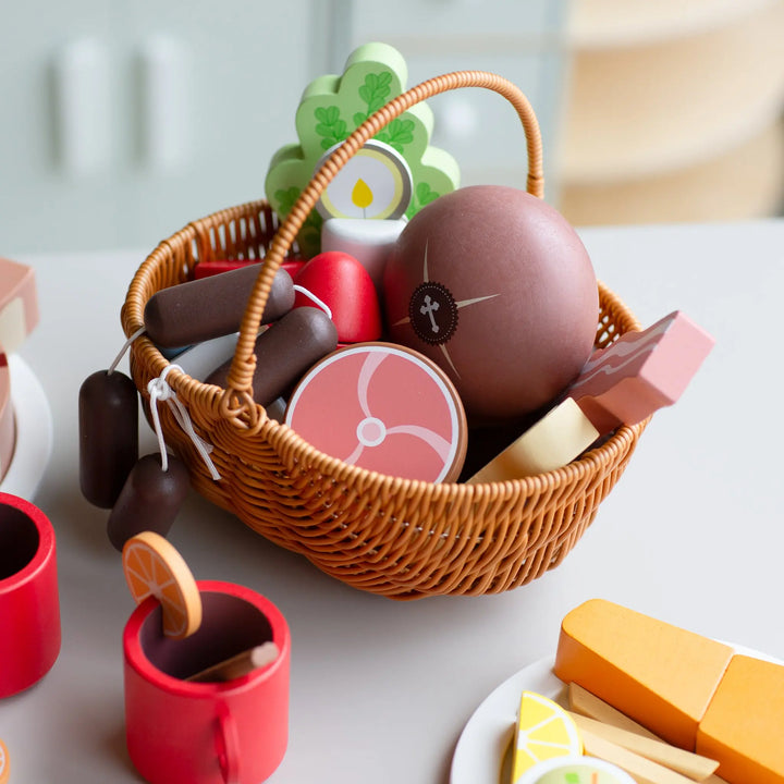 Holy Saturday Easter Basket Blessing Wooden Play Food Set- Mini Catholic Kitchen Shining Light Dolls