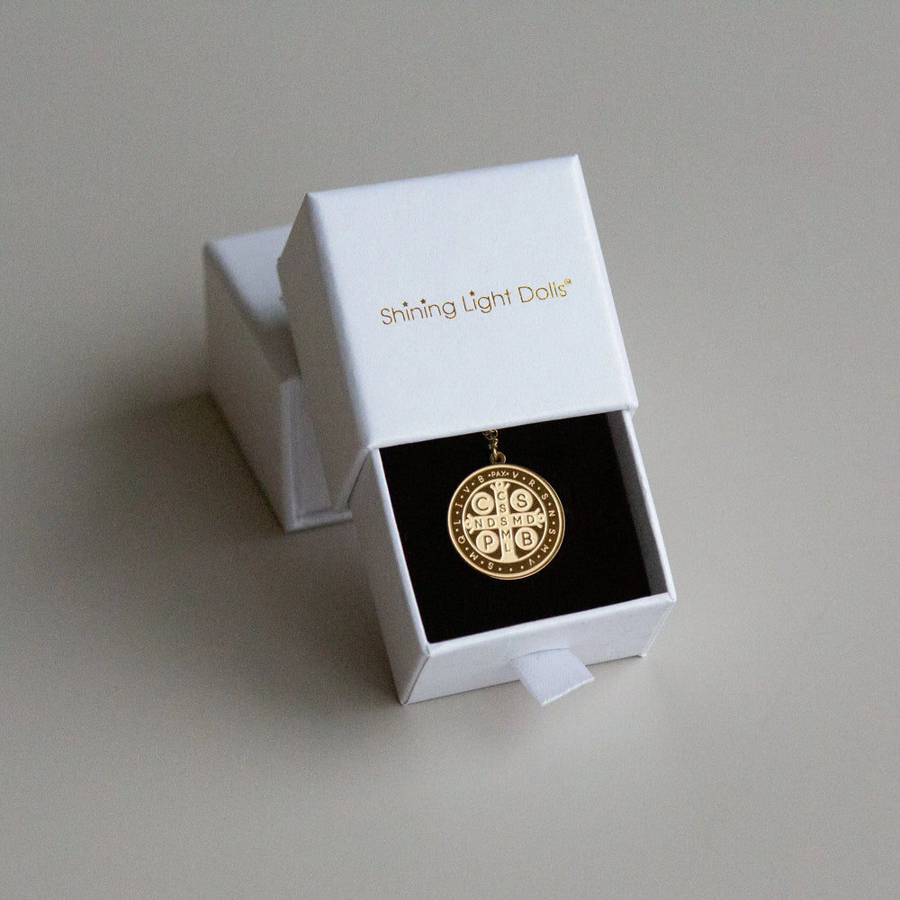 St. Benedict Medal - 18K Gold over 316 Stainless Steel Shining Light Dolls