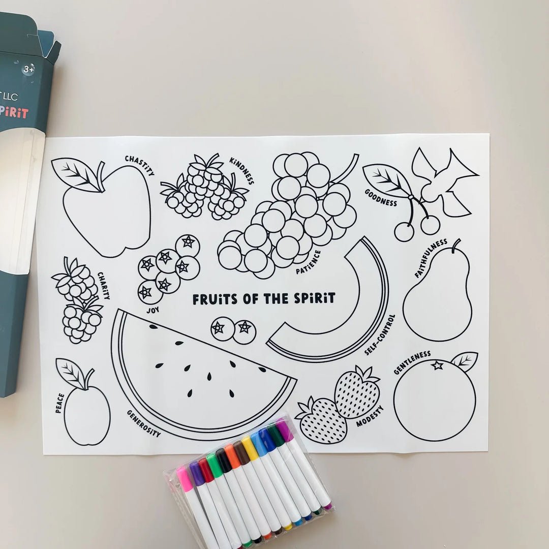 Fruits of the Spirit Washable Silicone Coloring Placemat Shining Light Dolls