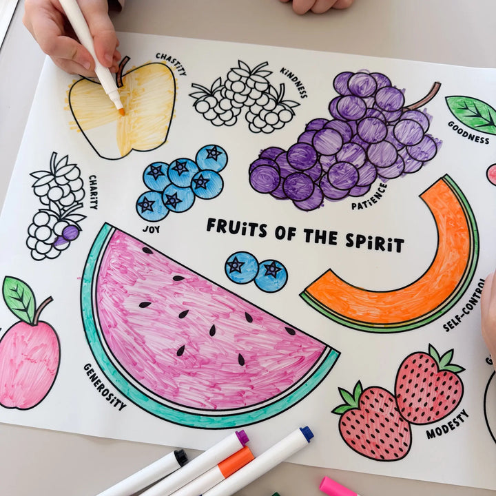 Fruits of the Spirit Washable Silicone Coloring Placemat Shining Light Dolls