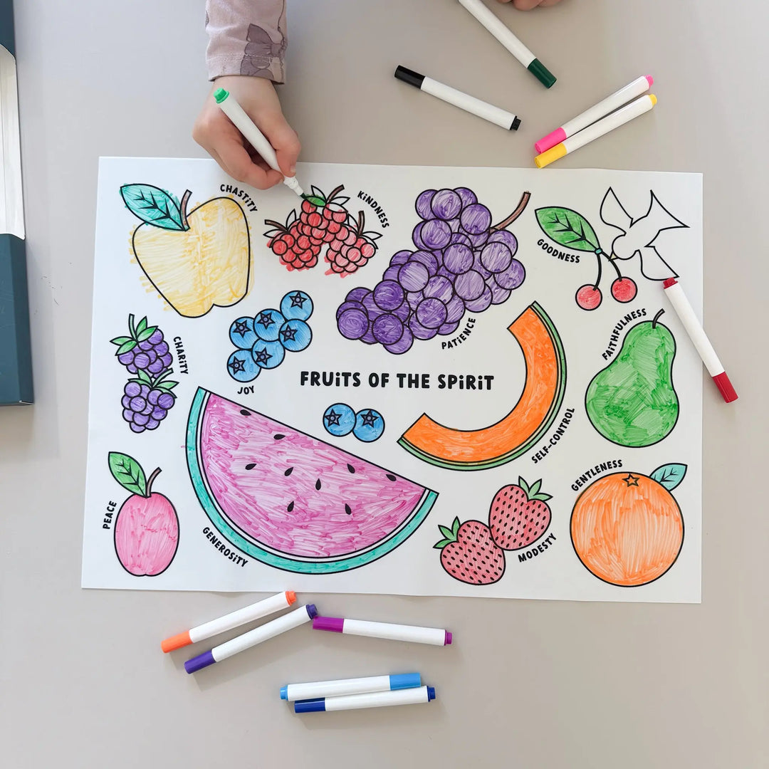 Fruits of the Spirit Washable Silicone Coloring Placemat Shining Light Dolls