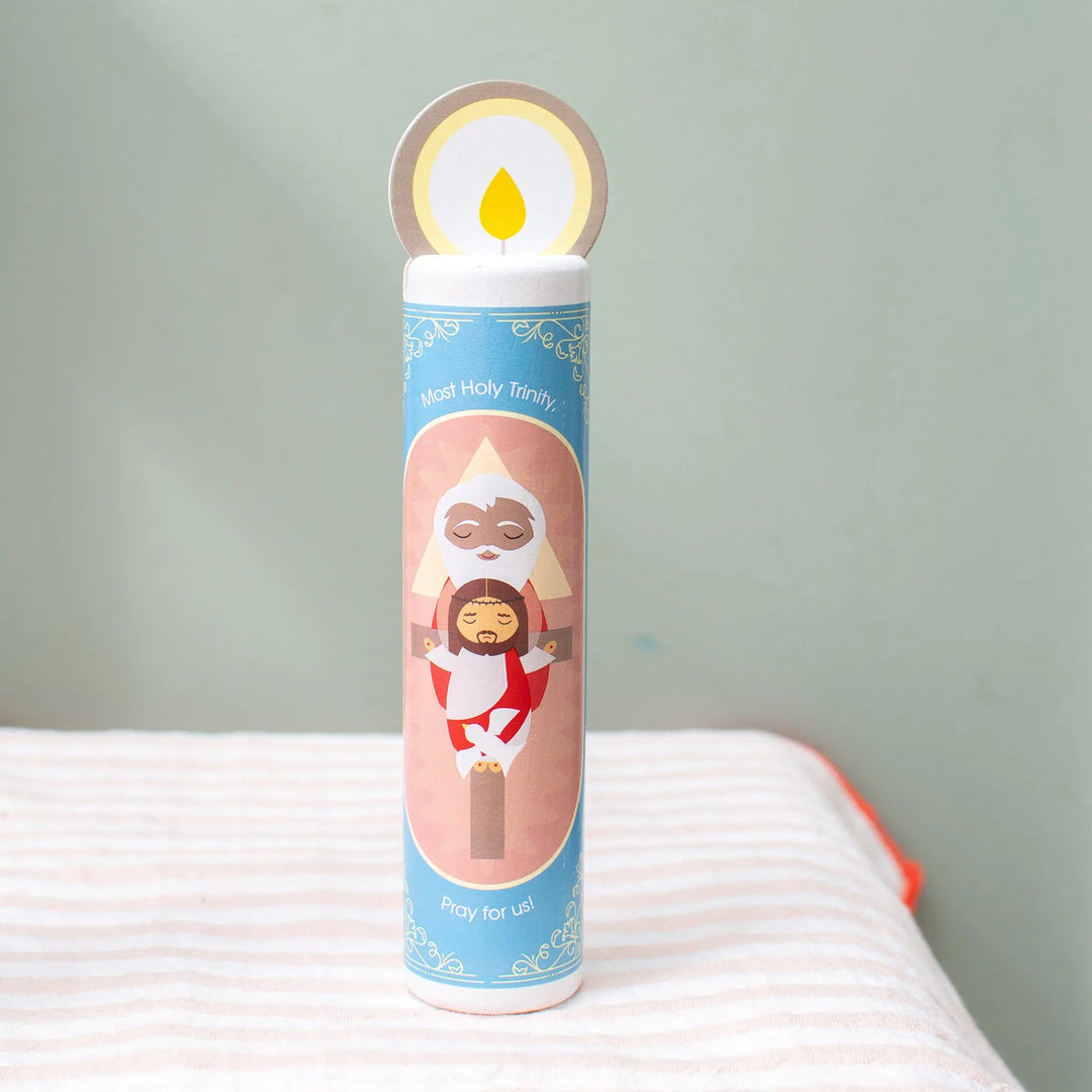 Blessed Trinity (Glory Be) Wooden Prayer Candle Shining Light Dolls