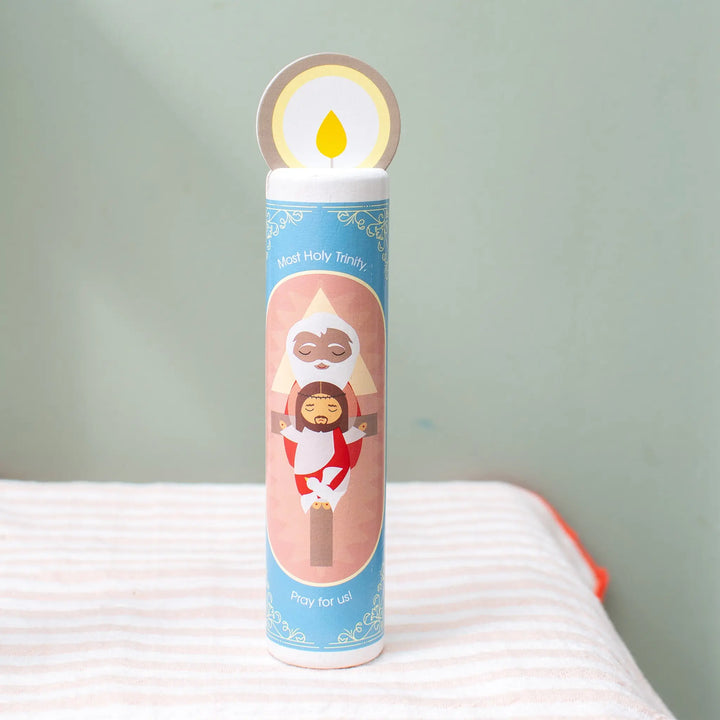 Blessed Trinity (Glory Be) Wooden Prayer Candle Shining Light Dolls