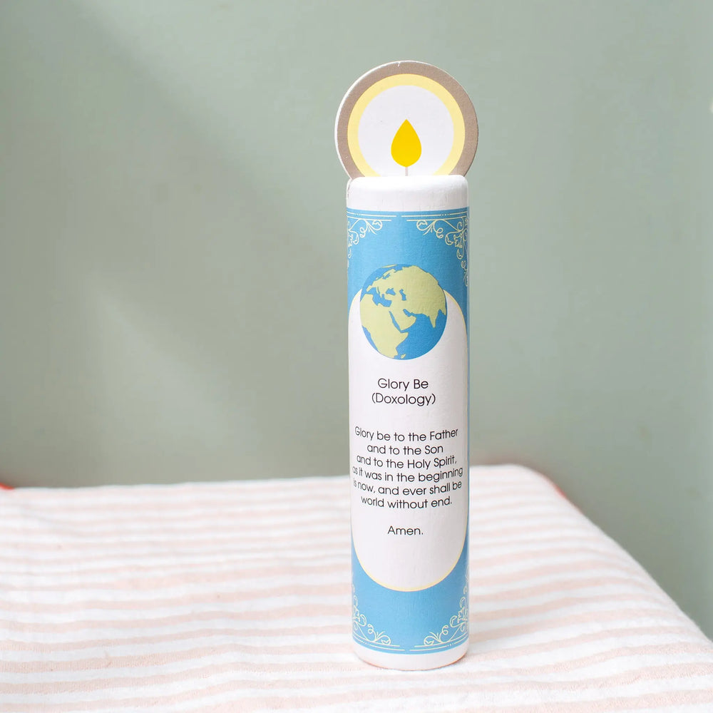 Blessed Trinity (Glory Be) Wooden Prayer Candle Shining Light Dolls