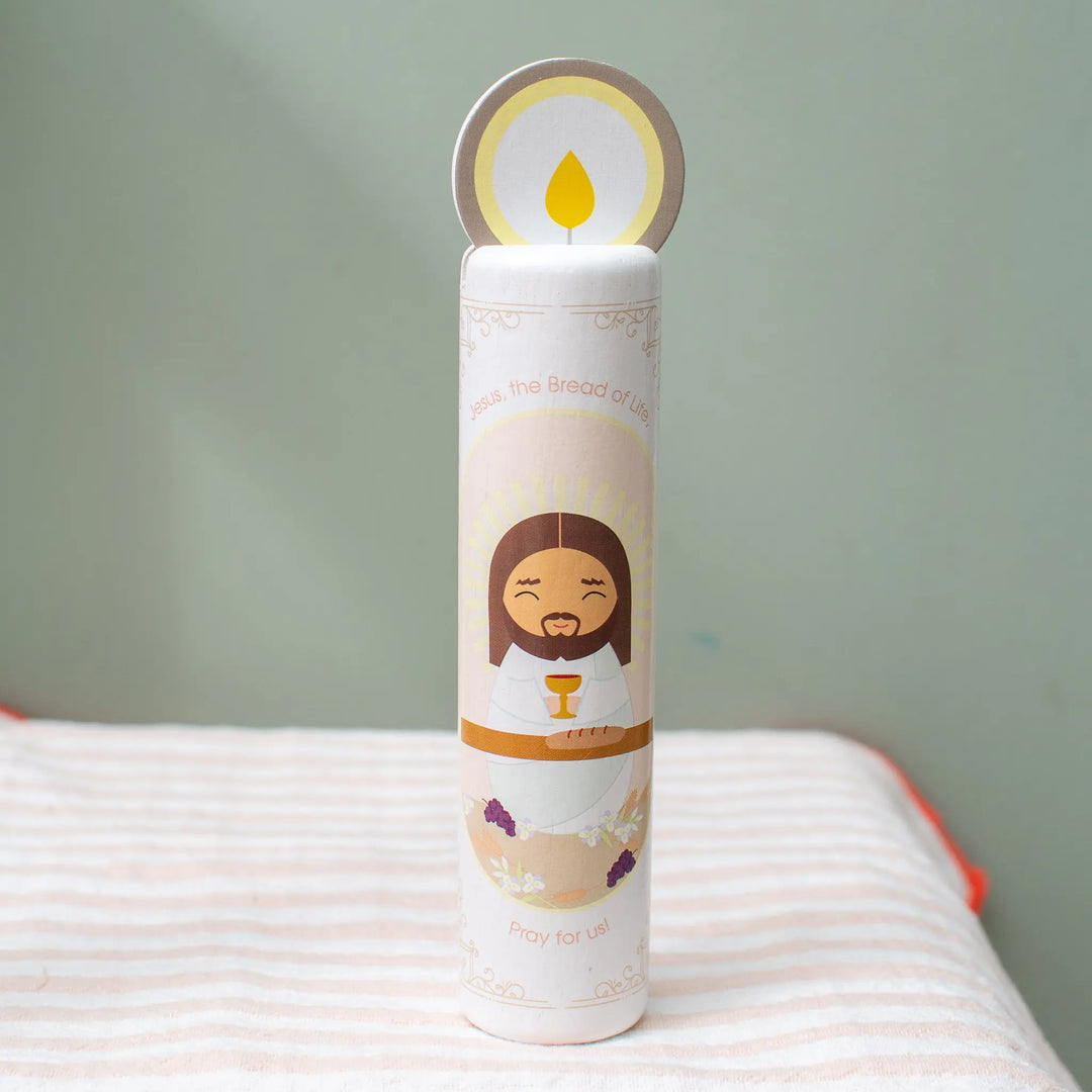 Jesus, the Bread of Life  (Anima Christi) Wooden Prayer Candle Shining Light Dolls