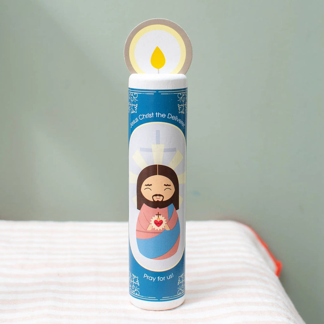 Jesus Christ, the Deliverer (Act of Contrition) Wooden Prayer Candle Shining Light Dolls