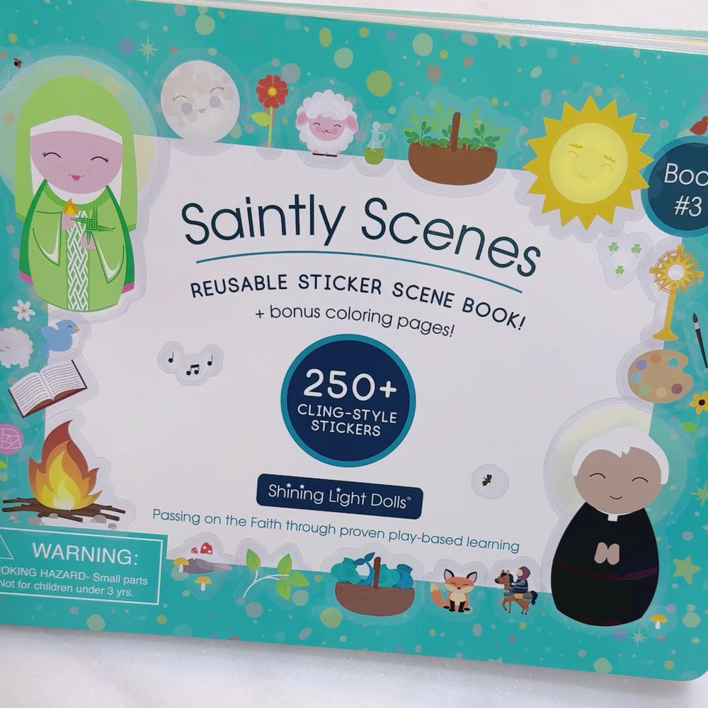 
                  
                    Load and play video in Gallery viewer, Saintly Scenes Book #3 - Reusable Sticker Scene and Coloring Book
                  
                
