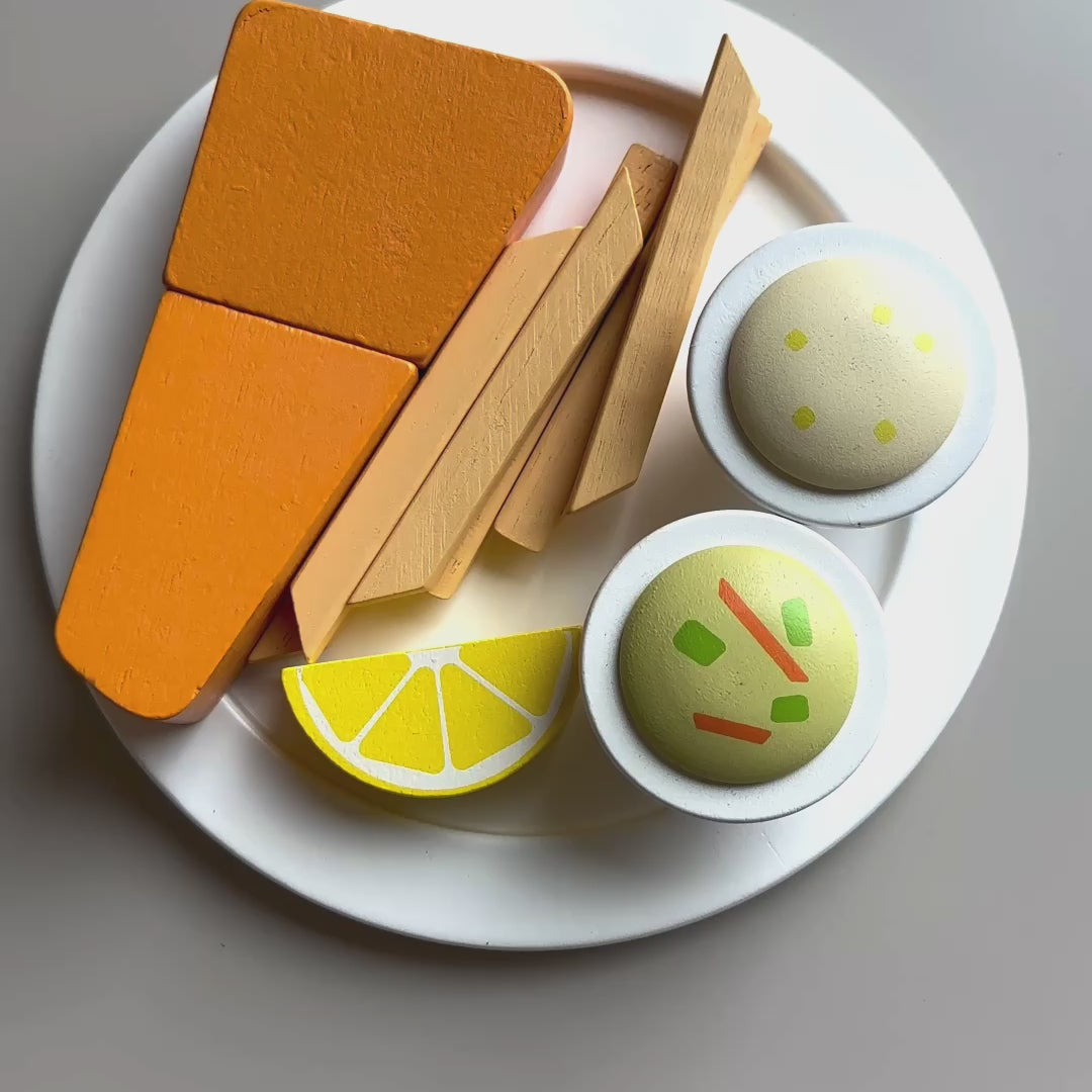 Lenten Friday Fish Fry Wooden Play Food Set - Mini Catholic Kitchen