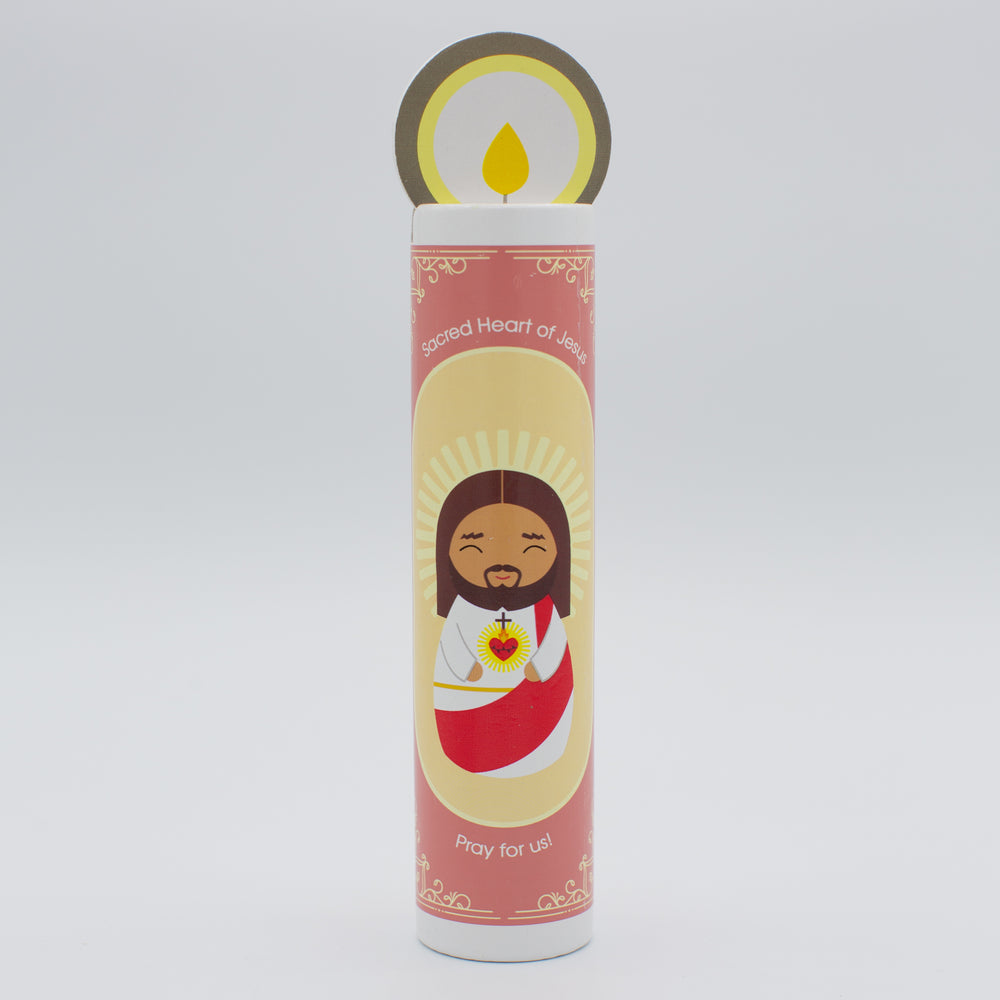 Sacred Heart of Jesus Wooden Prayer Candle - Shining Light Dolls