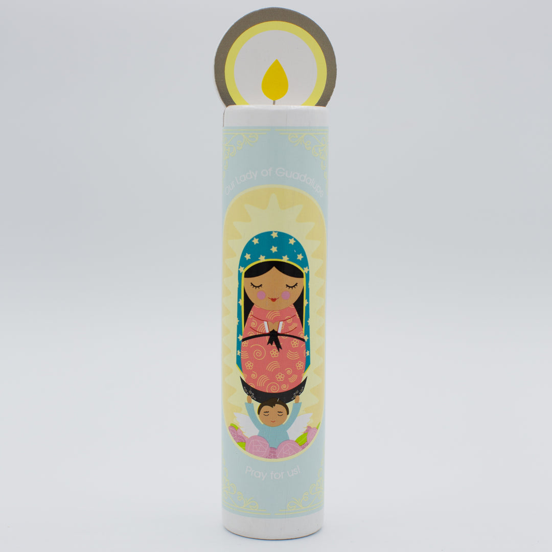 Our Lady of Guadalupe Wooden Prayer Candle - Shining Light Dolls