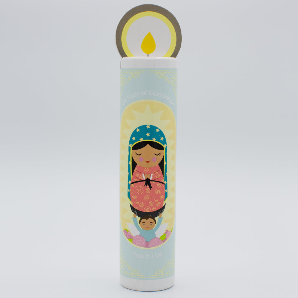 Our Lady of Guadalupe Wooden Prayer Candle - Shining Light Dolls